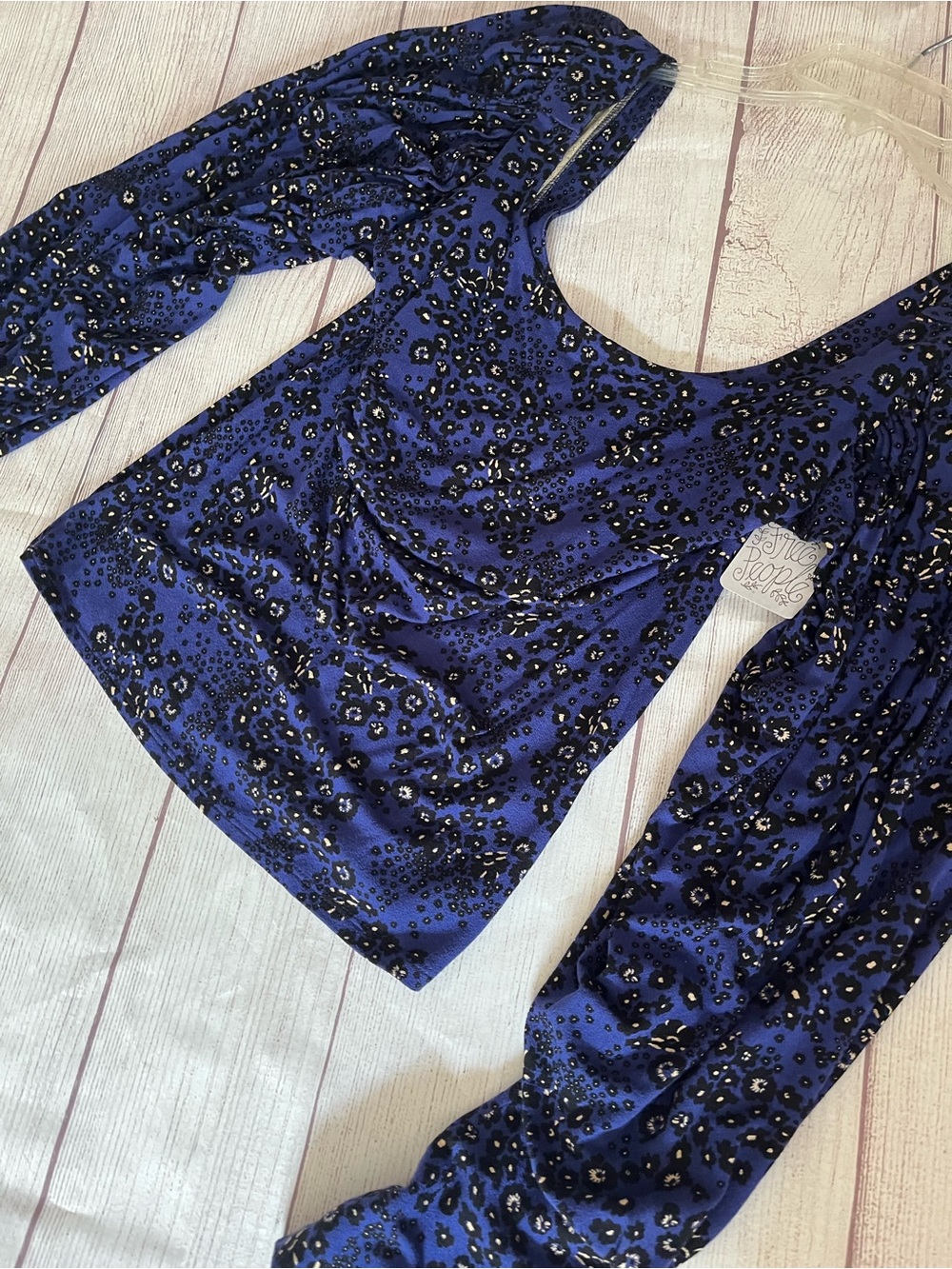 Free People navy/dark purple print, long sleeve peasant top